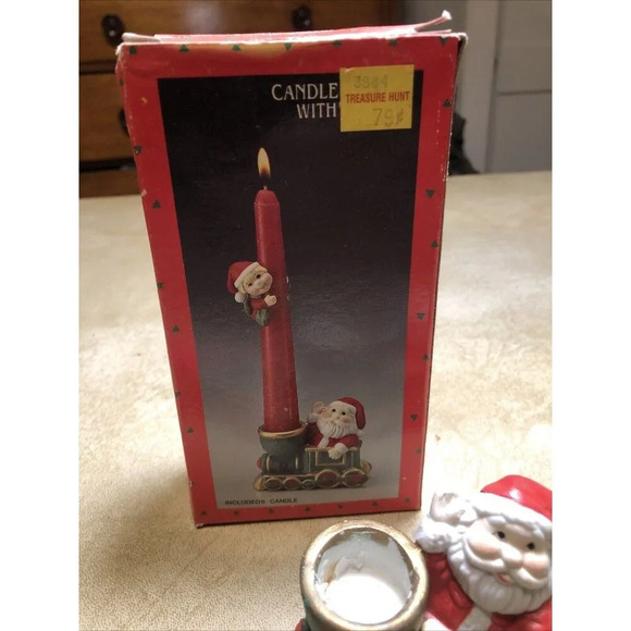 Santa Claus Candle Hugger  Candle Holders Christmas Train Vintage - Picture 4 of 8